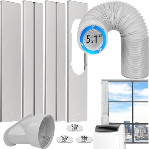 Nihoney Portable Air Conditioner Window Vent Kit with Exhaust Hose 5.1 Inch Diameter, Adjustable 59 Inch Length Exhaust Hose for AC Seal Plate with Universal for Sliding Window.