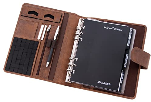 Roberto Romano 48222 - Systemplaner A5, Timeplaner aus Leder, Managerplaner, Terminplaner mit Systemeinlage Manager, Kalender 1 Woche = 2 Seiten, Planer mit Magnetverschluss ca. 24,5 x 20 cm, braun