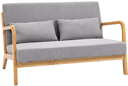 HOMCOM Divano 2 Posti Moderno e Salvaspazio in Legno con Cuscini, Seduta Imbottita e Tessuto Effetto Velluto, 122x80x72 cm, Grigio