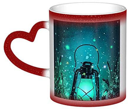 Aseelo Wärmewechselnde Keramikbecher Glühwürmchen und Laterne Kaffeetassen mit herzförmigem Griff für Kaffee, Getränke, Tee, Weihnachtsfeier, Dekoration, lustiges Geschenk