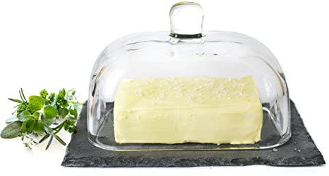 Sendez Butterdose auf Schieferplatte Butterschale Kühlschrankbutterdose Butterglocke