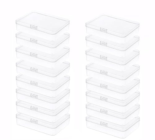 BOELLRUNO 18Stk Kleine Aufbewahrungsbox Plastik Transparent mit Deckel zum Klappen Mini Plastik Boxen 9.5x 6 .5x 2.6cm für Kleine Perlen Pillen Schmuck Schrauben Sortierbox Bastelzubehör