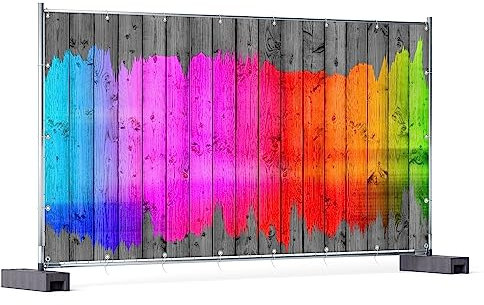 Wallario XXL Outdoor-Poster für Garten oder Balkon Holzpaneel - Bemaltes buntes Holz, Motivbanner Größe: ca. 340 x 173 cm, Outdoor-Bild