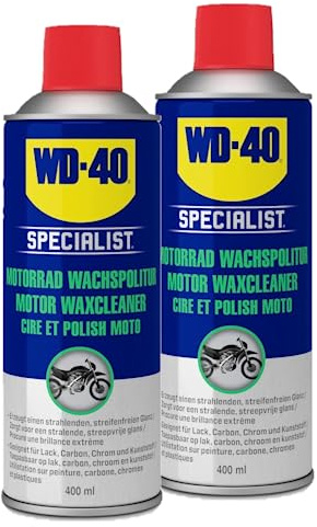 WD-40 SPECIALIST 2x400 ml MOTORRAD WACHSPOLITUR | WD-40 Specialist, Carbon, Chrom, Kunststoff, Glanz, Schutzschicht, Motorradpflege, einfache Anwendung, langlebig, UV-Schutz