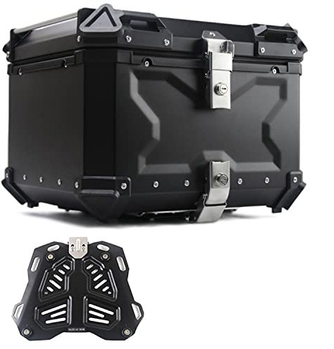 JUNNIU Topcase für Motorräder, 28–100 l, Motorrad-Heckbox, Aluminium-Topcase, wasserdicht, für Motorrad, Moped, Rückseite, Heckkoffer mit Sicherheitsschloss/Schwarz/C-55L Decoration