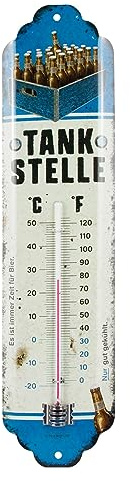 Nostalgic-Art Retro Thermometer, 7 x 28 cm, Tankstelle Bier – Geschenk-Idee als Bar-Zubehör, aus Metall, Vintage Design, Bier-Deko | analoges Innenthermometer, Vintage Design, Bier-Deko, Geschenk-Idee für den Biergarten
