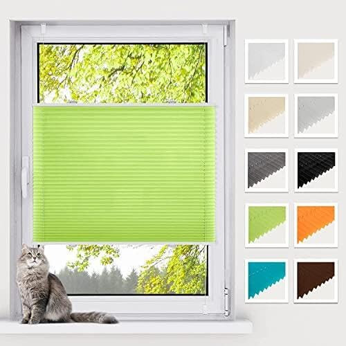 BelleMax Plissee ohne Bohren Klemmfix, Grün 80x110cm(BxH), Easyfix lichtdurchlässig Sichtschutz und Sonnenschutz, Jalousie Plisseerollo mit Klemmträger, Faltrollo für Fenster & Tür