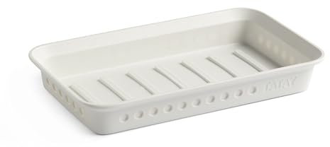 TATAY Bohol Soap Dish for Bathroom, Polypropylene, BPA Free, 100% Recycled Plastic, White. Dimensions: 14 x 8.5 x 2 cm