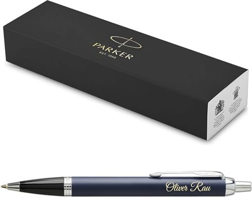 PARKER IM Core Kugelschreiber mit Gravur | Premium Stift | Geschenkbox | schwarze Mine | personalisiertes Geschenk | Namen | graviert | Jahrestag | Geburtstag (Matte Blue C.C.)