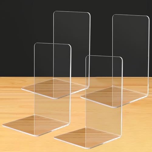 Qualsen Transparente Buchstütze Acryl, Büro Buchständer Bücherstütze Buchstützen, Buchhalter Regal Für Bücher, Schule Schlafzimmer (2Paare)