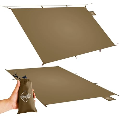 onewind Zeltbodenabdruck, ultraleichte Campingplane, Zelt, 4000 mm, wasserdichte PU-Beschichtung, 248,9 x 139,7 cm, kleine Plane, Bodenplane für Rucksackreisen, Wandern, Camping, Picknick, Braun