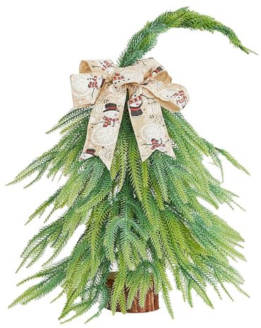 POYHKFD Tisch-Weihnachtsbaum für Weihnachtsfeier, Künstlicher Kleiner Kiefernbaum aus Zedernholz Im Topf mit Weihnachtsschleife für Innendekoration, Stehender Kleiner
