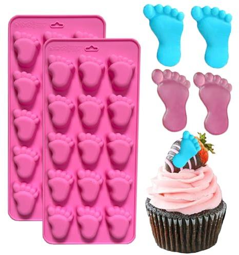 Copzievkae 2 moldes de chocolate para baby shower, molde de chocolate con pies de bebé, molde de caramelo de pies de bebé, molde de silicona para baby shower, fiesta, decoración de pasteles, cupcakes,