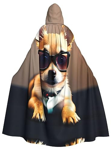 MDATT Kapuzenumhang mit Chihuahua-Brille, langer Umhang für Halloween-Umhang, Kostüme, Kapuzenumhang, Maskerade