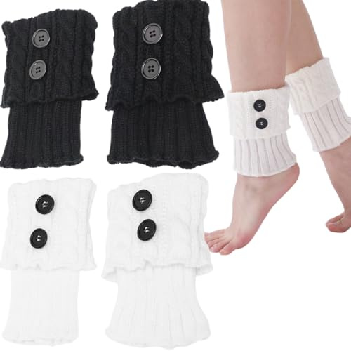 KGDUYC Stulpen für Damen Kurze Winter-Beinstulpen, Bekleidungszubehör, gestrickte Beinstulpen, lässige Knopf-Beinstulpen, Stiefelüberzüge für Outdoor-Aktivitäten und Essen im Freien (2 Paar)