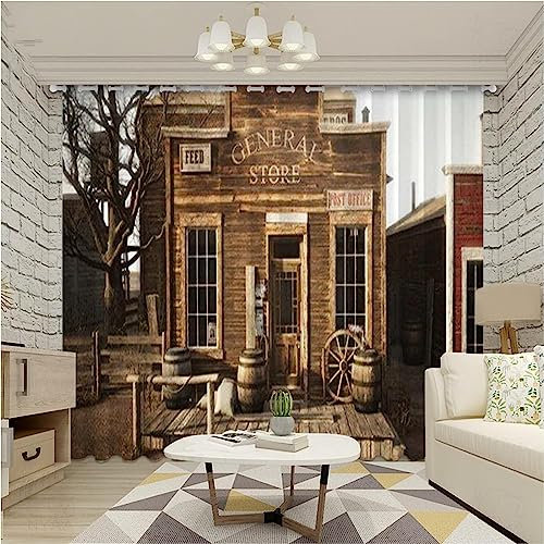 3D-Vintage-Shop-Druck, Kinderzimmer-Vorhänge, 2 Paneele, Verdunkelungsvorhänge für Jungen und Mädchen, Kinderzimmer, 220 x 215 cm, Ösen-Fenstervorhänge, wärmeisoliert, energiesparend, Heimdekoration