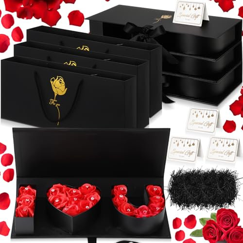 Gilprop 3 Set I Love You Box Cardboard 3 Fillable Flower Box 3 Bags 3 Greeting Cards Raffia Paper Shreds for DIY Wedding Bridal Shower Birthday Chocolate Packaging