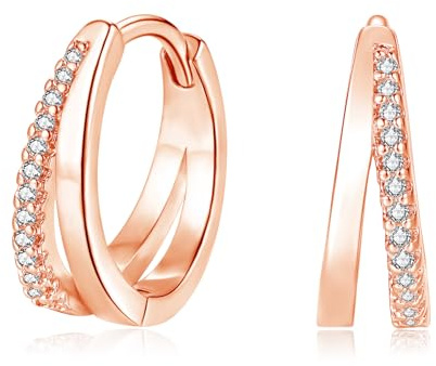 Cangall Creolen Silber 925, 925 Sterling Silber Damen Ohrringe Creolen | Hypoallergene 15mm Klein Ohrringe Silber 925 für Mädchen, Huggie Schlafen Knorpel Doppel Creolen Ohrringe mit Cubic Zirkonia