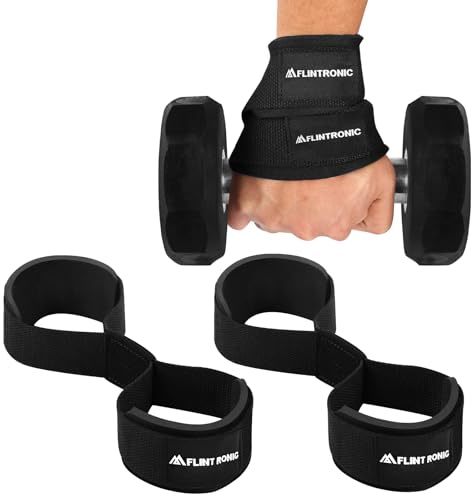 Flintronic 8 Sangle De Tirage Musculation, Sangles d'haltérophilie Rembourrées, Gym Levage Support de Poignet Bandage, Antidérapante, pour haltérophilie, Soulevé de Terre, Poignets