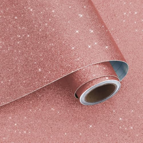 VaryPaper Papier Peint Paillettes Rose Corail 40cmx200cm Rouleau Adhesif Decoratif Film Adhesif pour Meuble Papier Peint Chambre Fille Salon Stickers Porte Placard Armoire Emballage des Cadeaux