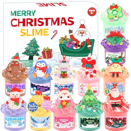 Advent Calendar 2025-24 Days of Slime and Charms Kit - Christmas Countdown Calendars Gifts for Girls Boys Kids Teens Toddlers