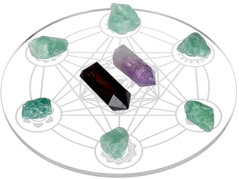 FINGERINSPIRE Pannello Griglia di Cristallo 254mm Astrolabium Tavola di Geometria Sacra Cristalli e Pietre Bianco Fumo Pannello in Cristallo Acrilico per Decorazioni Murali di Rituale di Meditazione