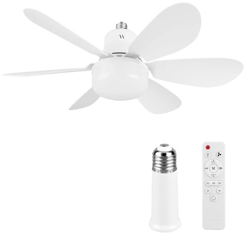 Ventilateur de Plafond avec Lumière et Telecommande,E27/E26 Lampe de Ventilateur LED 3 Couleurs Dimmable Timing,6 Pales,3 Vitesses,Silencieux,pour Salon,Chambre,Bureau,Dortoir (52cm Round Blades)