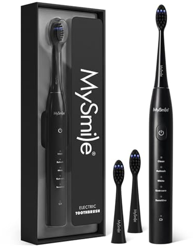 MySmile DY156 Brosse à dents électrique pour adultes, batterie sonique rechargeable, portable avec 3 têtes de brosse, 2 minutes et 5 modes, minuterie intelligente, 45 000 VPM, une charge pendant 60