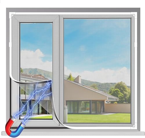 Farnirvana Fliegengitter Fenster Magnet, Insektenschutz bis 100 x 100 cm, DIY Insektenschutz Magnetfenster, Mückennetz Fenster, Glasfaser-Mesh, für Familien, Kinder und Haustiere(Schwarz)