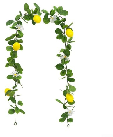 Künstliche Zitronengirlande, 200 cm künstliche Obstgirlande mit gelben Zitronen und grünen Blättern, grüne Girlande für Tür, Wand, Hochzeit, Heimdekoration(B)