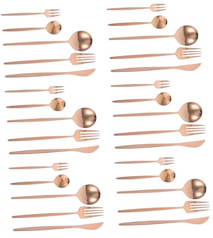 COLLBATH 30pièces Service De Table Acier Inoxydable De Couleur or Rose Couverts Pour Mariage Et Fête Fourchettes Cuillères Couteaux