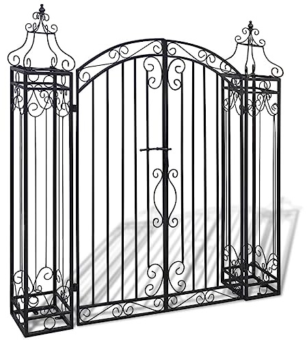 Ornamental Garden Gate, Wrought Iron Fence Hardware for Outdoor Yard, Easy Entrance, Security Chain & Adjustable Frame, 4'x8 x4' 5