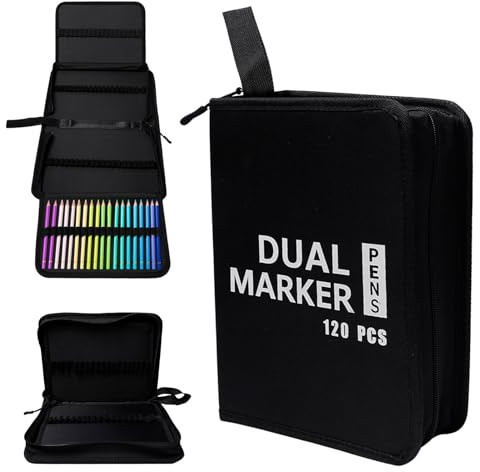 Keboyoe Grande Trousse Ecole Garcon Noire Trousse à Crayon Scolaire mit 120 Slots, Étui Trousse Pliable Ecole Portable 6 Côtés pour Acrylique Marqueurs Aquarelle Stylos