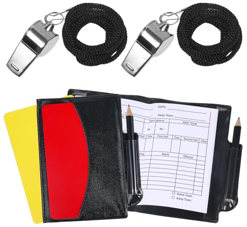 FdcZeyxior 2 Sets Soccer Referee Card Set, Red and Yellow Cards with Metal Referee Whistles Warning Referees Kit Card Holder Pencil Sports Accessories for Football Volleyball Rugby Baseball Matches