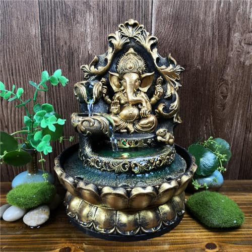 Ganesh - Fontana ad acqua con luci a LED, in resina e plastica resistente, per interni, decorazione spirituale per la casa, fontana da tavolo, decorazione per la casa, regalo di inaugurazione della