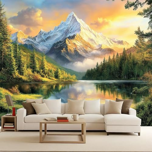 Carta da Parati Fotografica Montagne Fiumi Praterie Foreste 100x70 cm Non Tessuto Opaco Effetti 3D Murale Moderna Poster Decor da Parete Per Soggiorno Ufficio Camera dei Bambini Muro di Sfondo