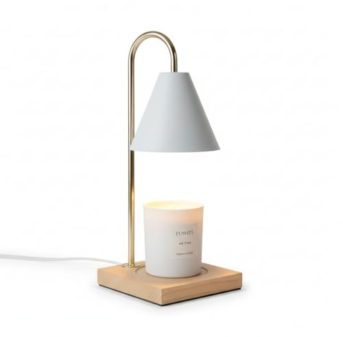 Cali Candle Warmer Lamp - 34cm White & Gold Accents on Wooden Base, Dimmable Scented Jar Candle Melter Top, Modern Home Decor for Bedroom or Living Room - Luxury Interiors by Rowen Homes