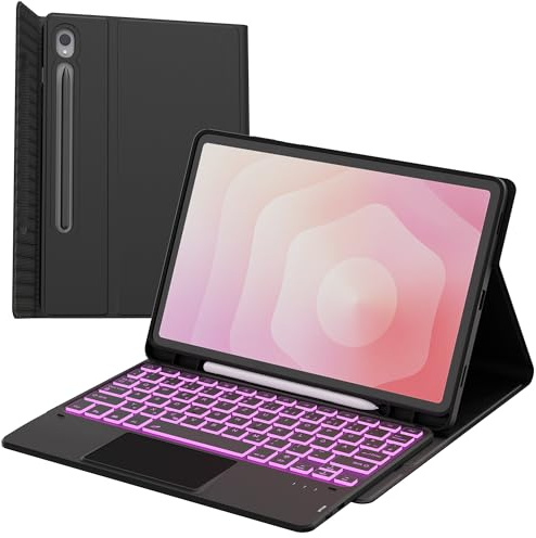 Für Galaxy Tab S11 11 Tastatur Hülle - 7 Farben Beleuchtung Abnehmbare Trackpad Tablet Cover - Beleuchtete Deutsches QWERTZ Layout Tastatur mit Stifthalter für Samsung Tab S11 2025 11 Zoll Schwarz