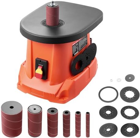VEVOR Ponceuse à Broche Oscillante d'Établi 2000 tr/min Course 16 mm, 6 Manchons 12,7 mm 19 mm 25,4 mm 38,1 mm 50,8 mm 76,2 mm, Table Fonte 397 x 295 mm pour Travail Bois, Ponçage Artisanal, Bricolage