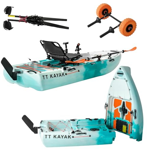 Modulares Angelkajak mit Wagen & Paddel, 280 cm stabiles tragbares Sit-on-Top-Kajak für Freizeit & Angeln, leicht zu transportieren, passt in SUV, Pickup & Van (1-Personen-Kajak)