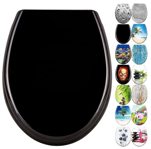 YZNAHRE WC-Sitz Toilettendeckel mit SoftClose 45x38cm Schwarz | Langlebig Polypropylen, kratzfest,antistatisch, schwer entflammbar, Soft-Close, ergonomische O-Form, leicht reinigen