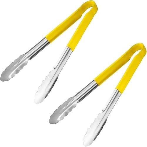 Chefline Ltd 12 Utility Kitchen Tongs Cooking Tongs Stainless Steel Colour Coded Serving Tongs (Yellow, 2 Pack)