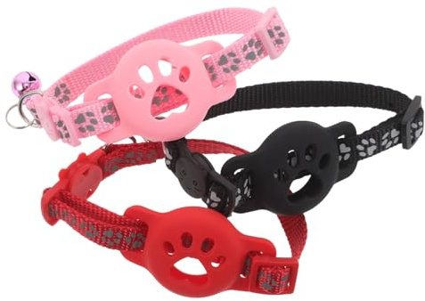 WOONEKY 3 Piezas Reflectante Collar Protector para Rastreador con Cascabel Banda de Seguridad para Gatos y Cachorros Collar y Visible para Seguimiento y Protección Nocturna