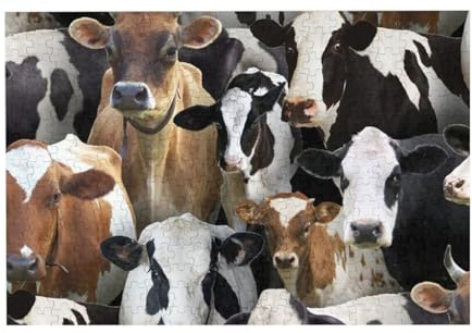 Rompecabezas de 300 Piezas de Animales de Granja, Vacas lecheras y Vacas para Adultos. Rompecabezas de Madera para Adultos Mayores.