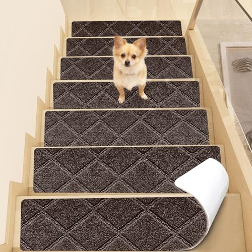 YushengTai Tappeto Scale Interne, 15 Pezzi, Autoadesivi, Antiscivolo, Riutilizzabili, per la Protezione di Animali Domestici e Bambini più Grandi (Marrón, 76 cm x 20 cm)