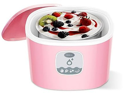 Yogurtiera, Macchina per Lo Yogurt, con Rivestimento Interno in Acciaio Inossidabile, Controllo Automatico, Facile da Pulire, Adatta per L'uso Domestico(Pink)