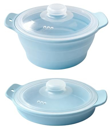 42oz Silicone Microwave Steamer For Cooking, Collapsible Food Steamer For Vegetable, Seafood, Soup, Leftovers, Rice Cooker, BPA Free Small Steam Pot with Handle & Lid, Dishwasher Safe (Blue), 1 Pack