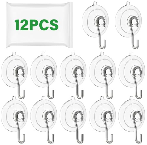 Lot de 12 Crochets Ventouse Transparents Puissants – Sans Perçage pour Salle de Bain, Cuisine, Carreau et Verre – Accroche Torchon et Porte-Serviette Mural – Fixation Solide Jusqu’à 4,5 kg