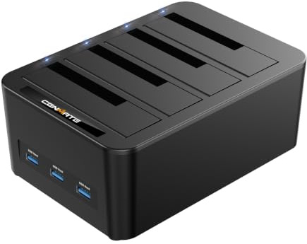 CENMATE Docking Station Hard Disk, 4 Bay Docking Station HDD per SATA SSD/HDD 2,5/3,5, Cavo USB 3.0 A/C con 3 Porte USB HOST, Supporto Hot Swap