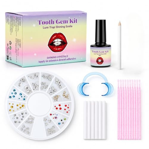 Tooth Gem Kit Komplett-Set, 120 Funkelnde Zahnschmuck Steine mit Kleber, DIY Zahnschmuck Set Für Zuhause, Auch für Nagelkunst & Handy Deko, für Party Cosplay, Geschenkidee für Frauen